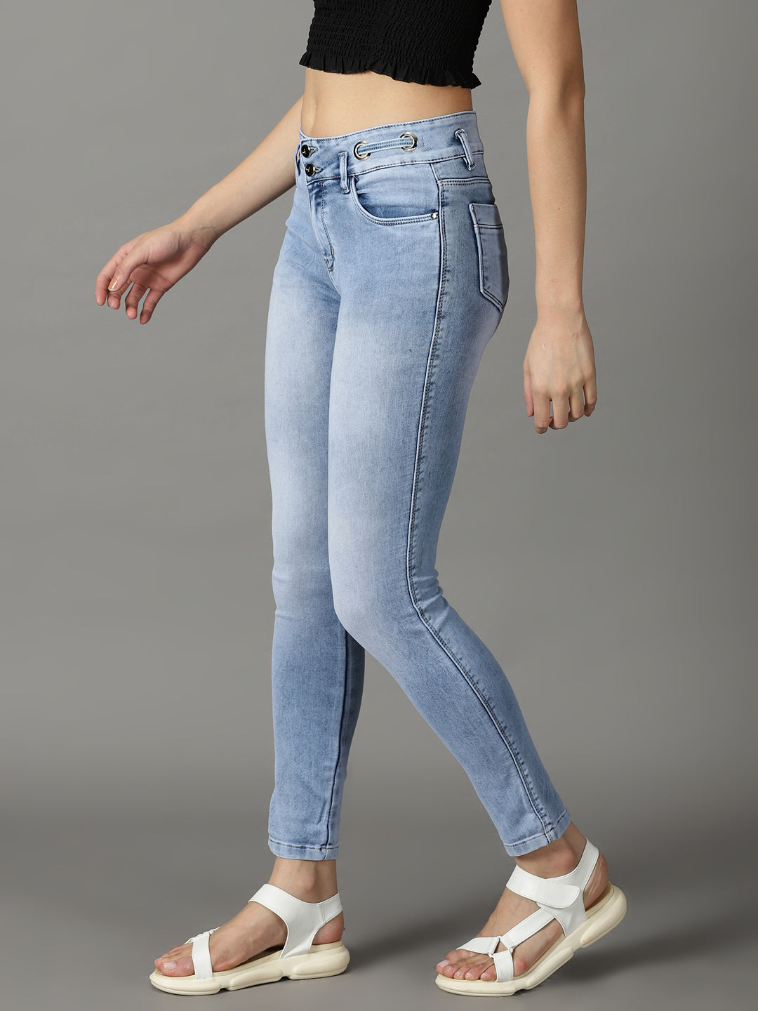 Women's Blue Solid Slim Fit Denim Jeans