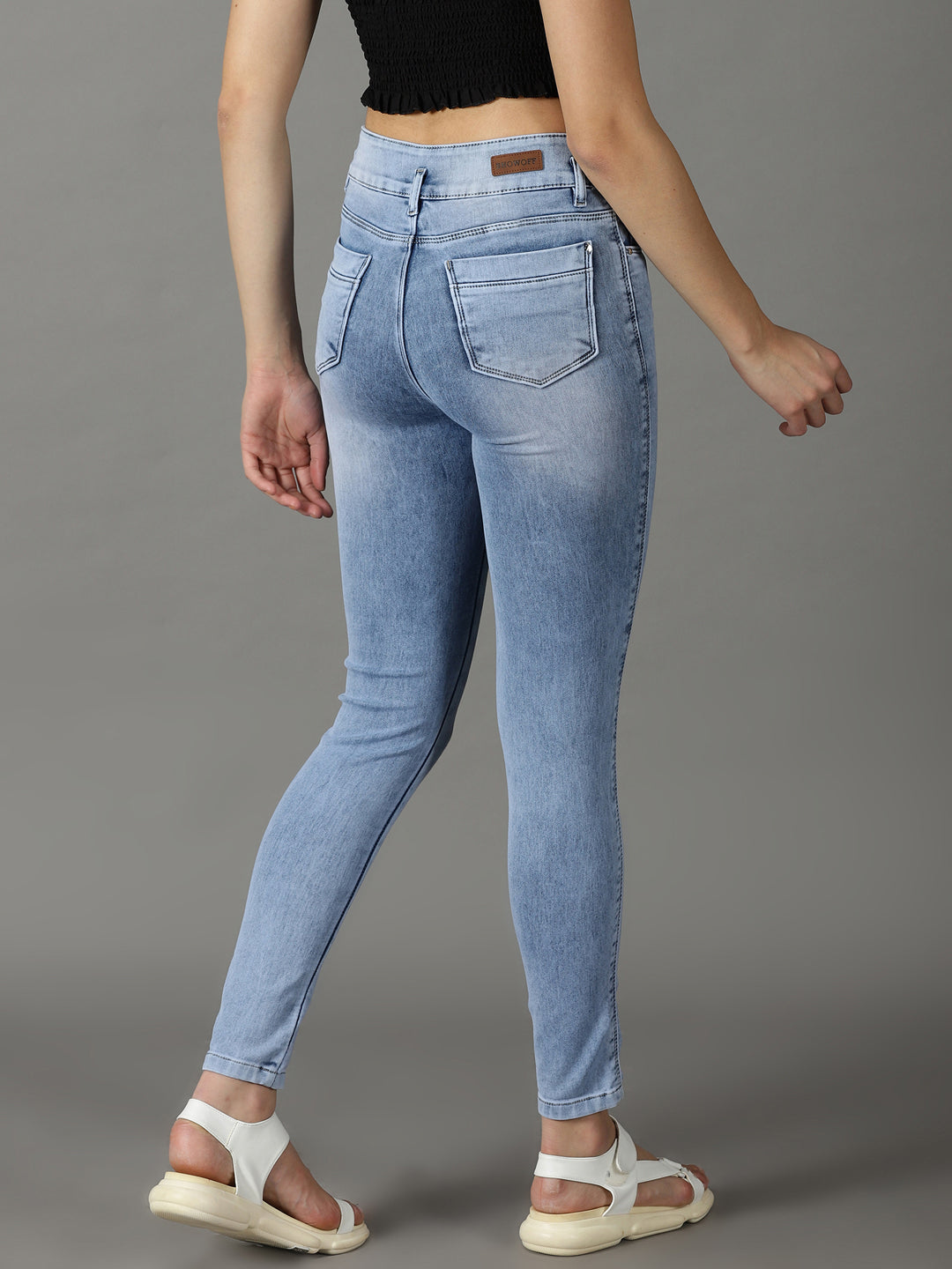 Women's Blue Solid Slim Fit Denim Jeans