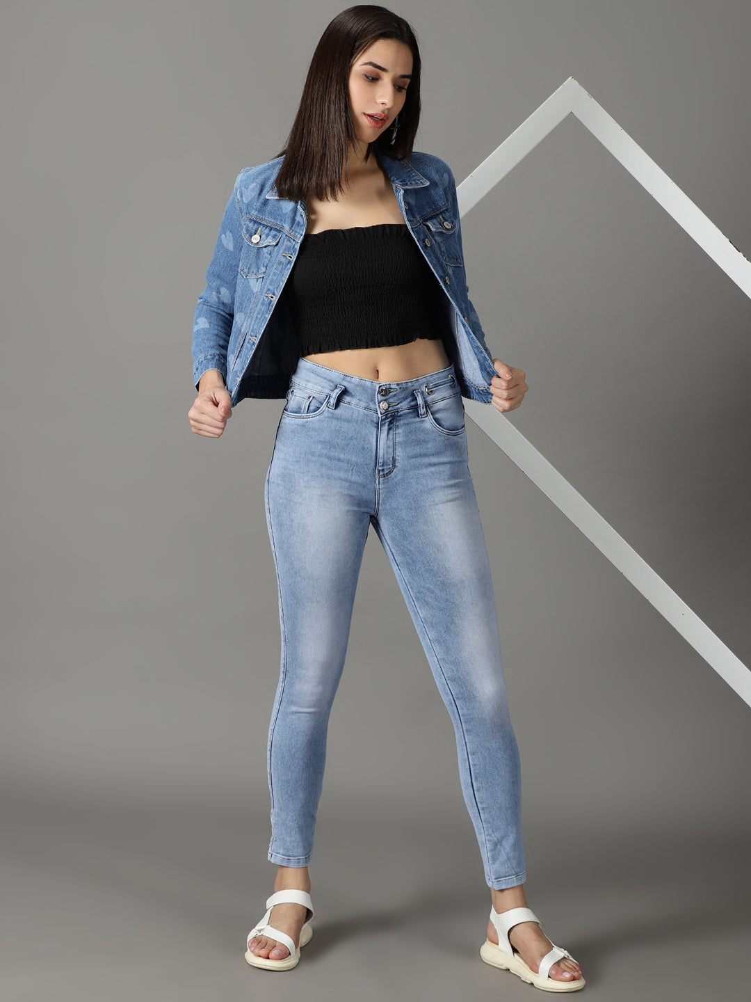 Women's Blue Solid Slim Fit Denim Jeans