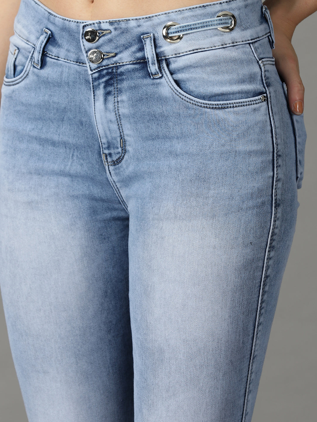 Women's Blue Solid Slim Fit Denim Jeans