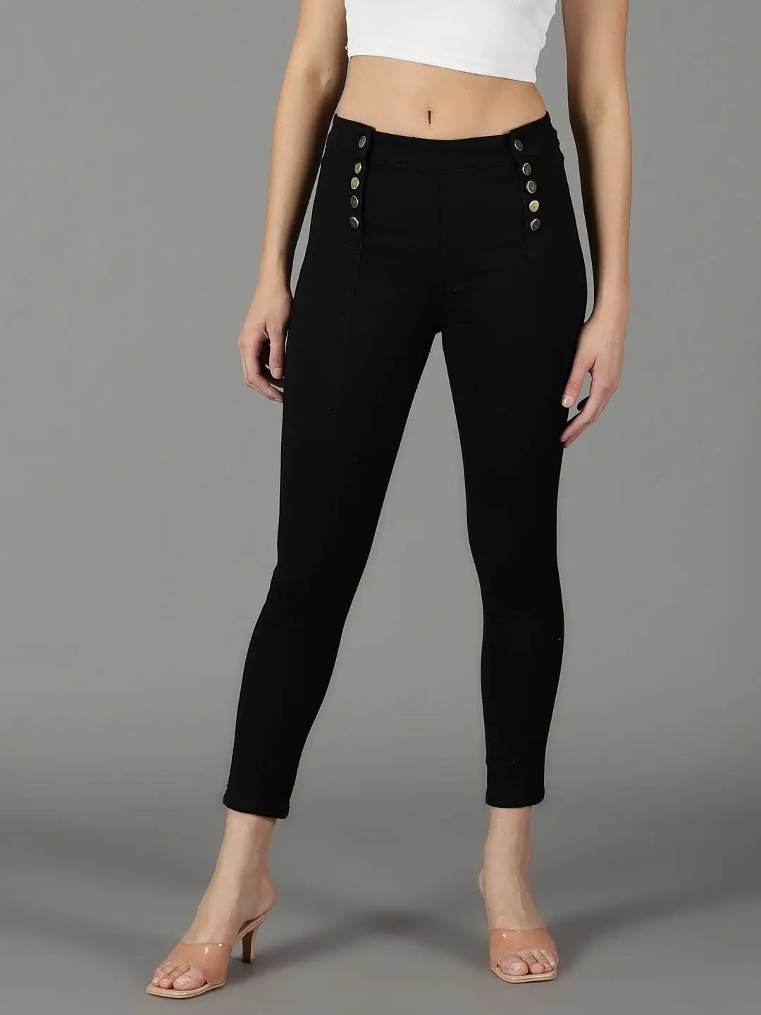 Women's Black Solid Skinny Fit Denim Jeans