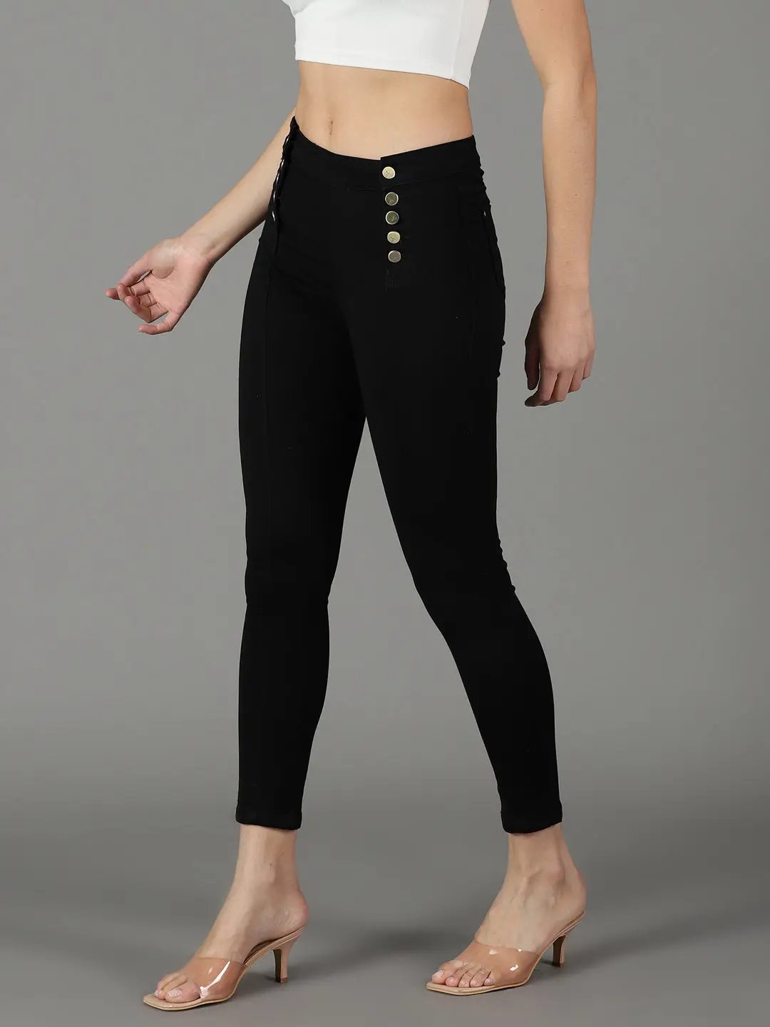 Women's Black Solid Skinny Fit Denim Jeans