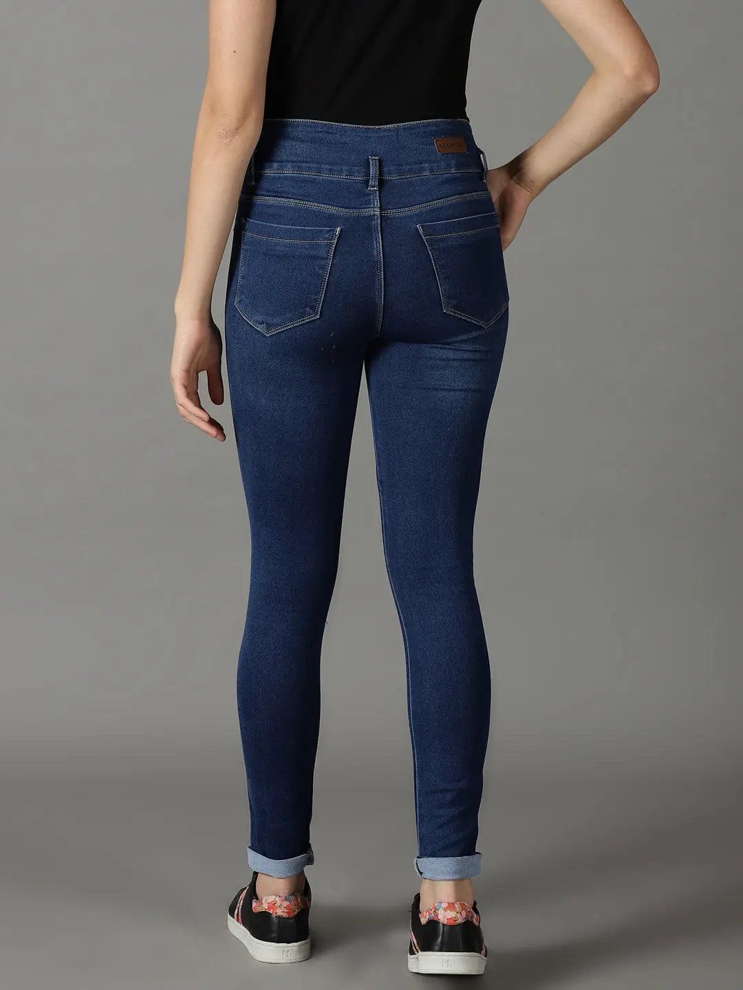 Women's Blue Solid Regular Fit Denim Jeans