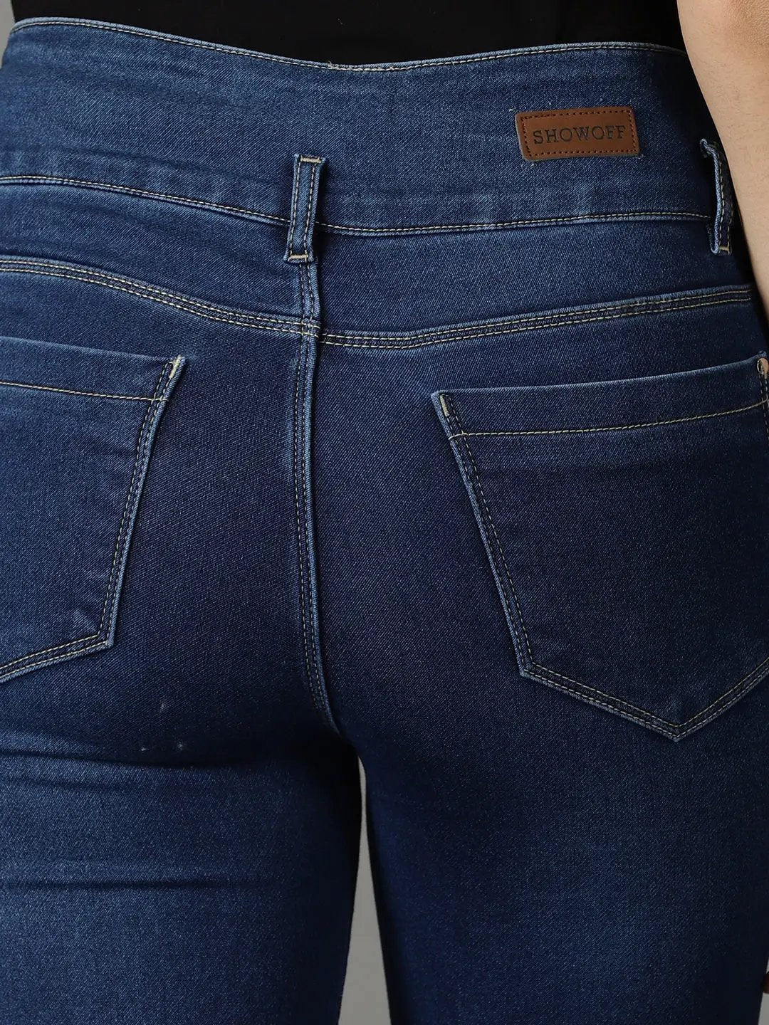 Women's Blue Solid Regular Fit Denim Jeans