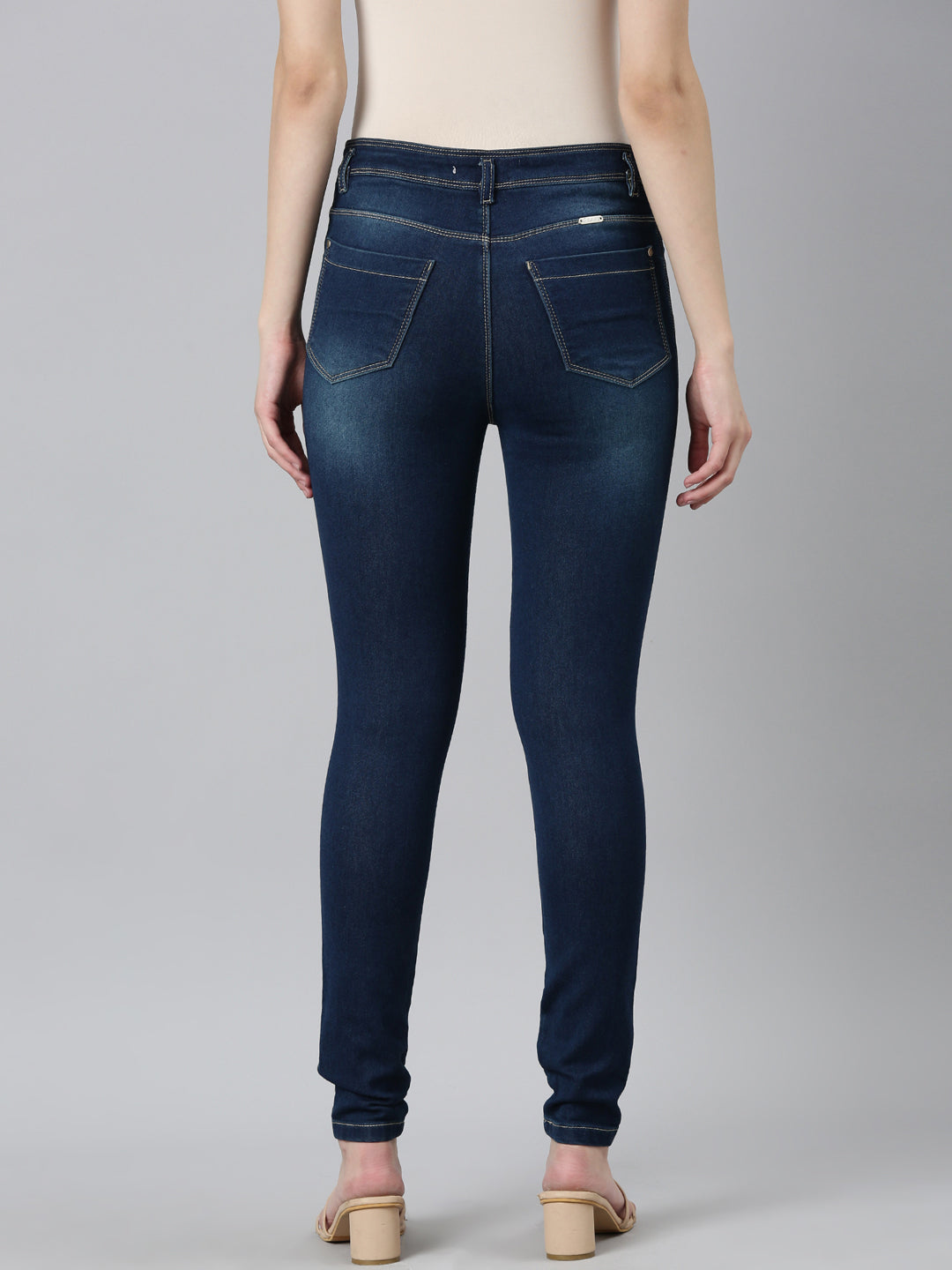 Women Navy Blue Solid Slim Fit Denim Jeans