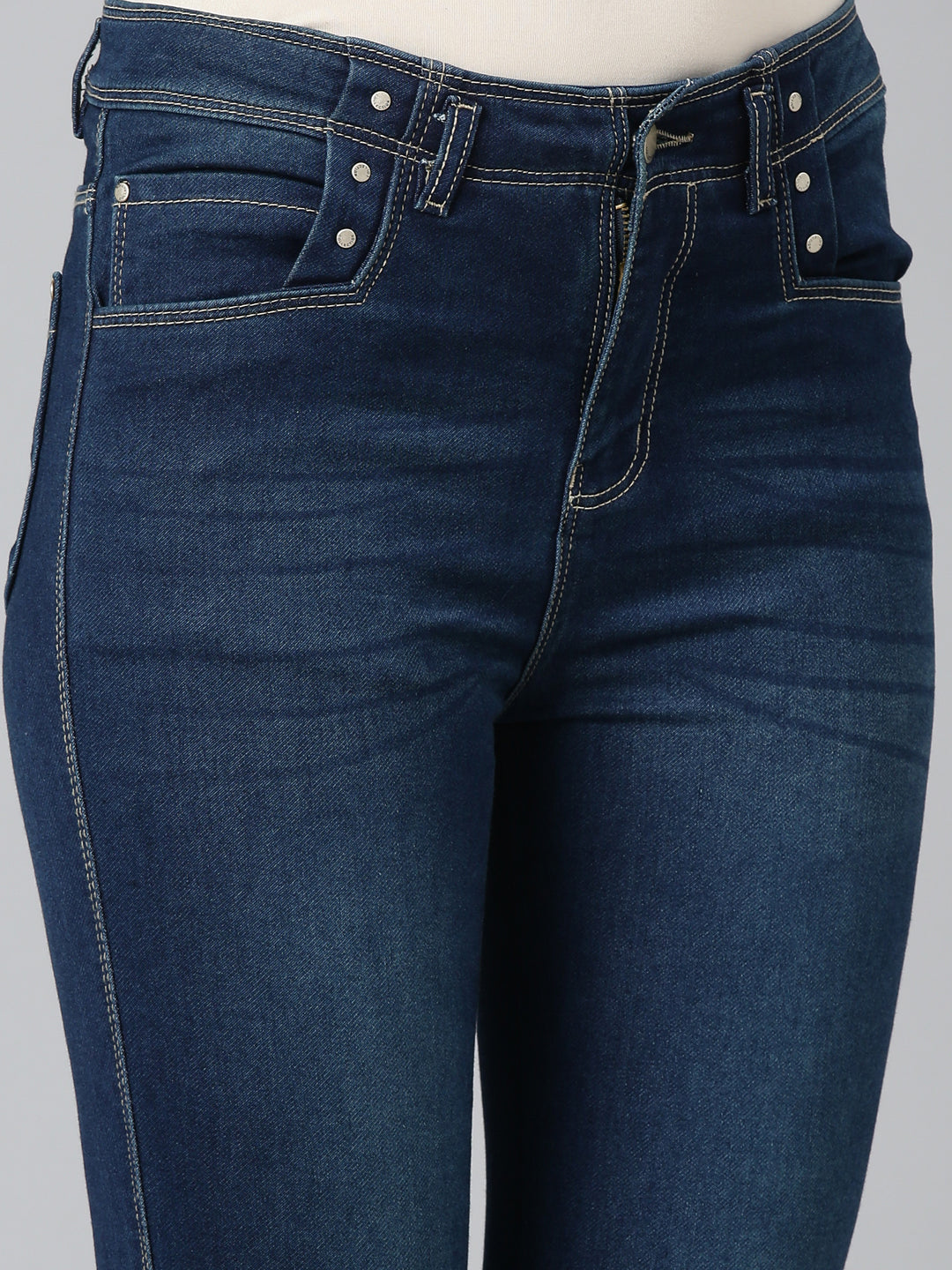 Women Navy Blue Solid Slim Fit Denim Jeans