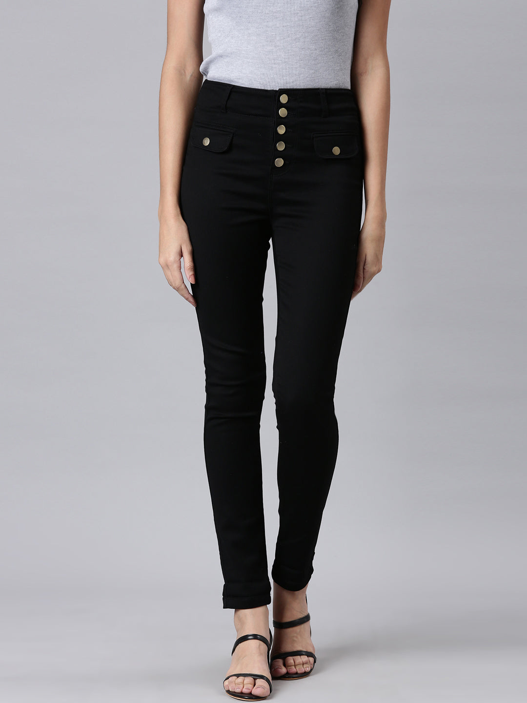 Women Black Solid Skinny Fit Denim Jeans