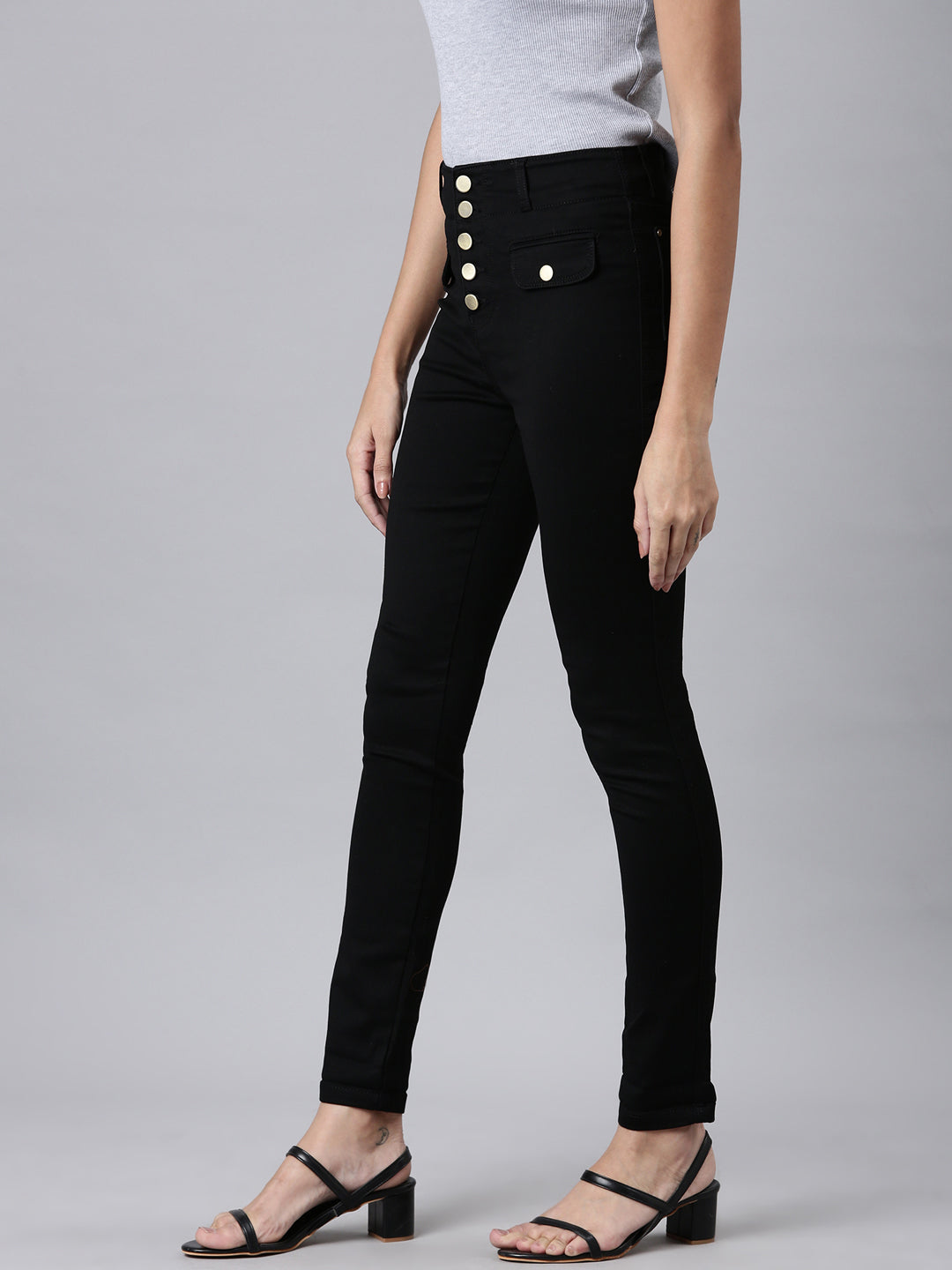 Women Black Solid Skinny Fit Denim Jeans