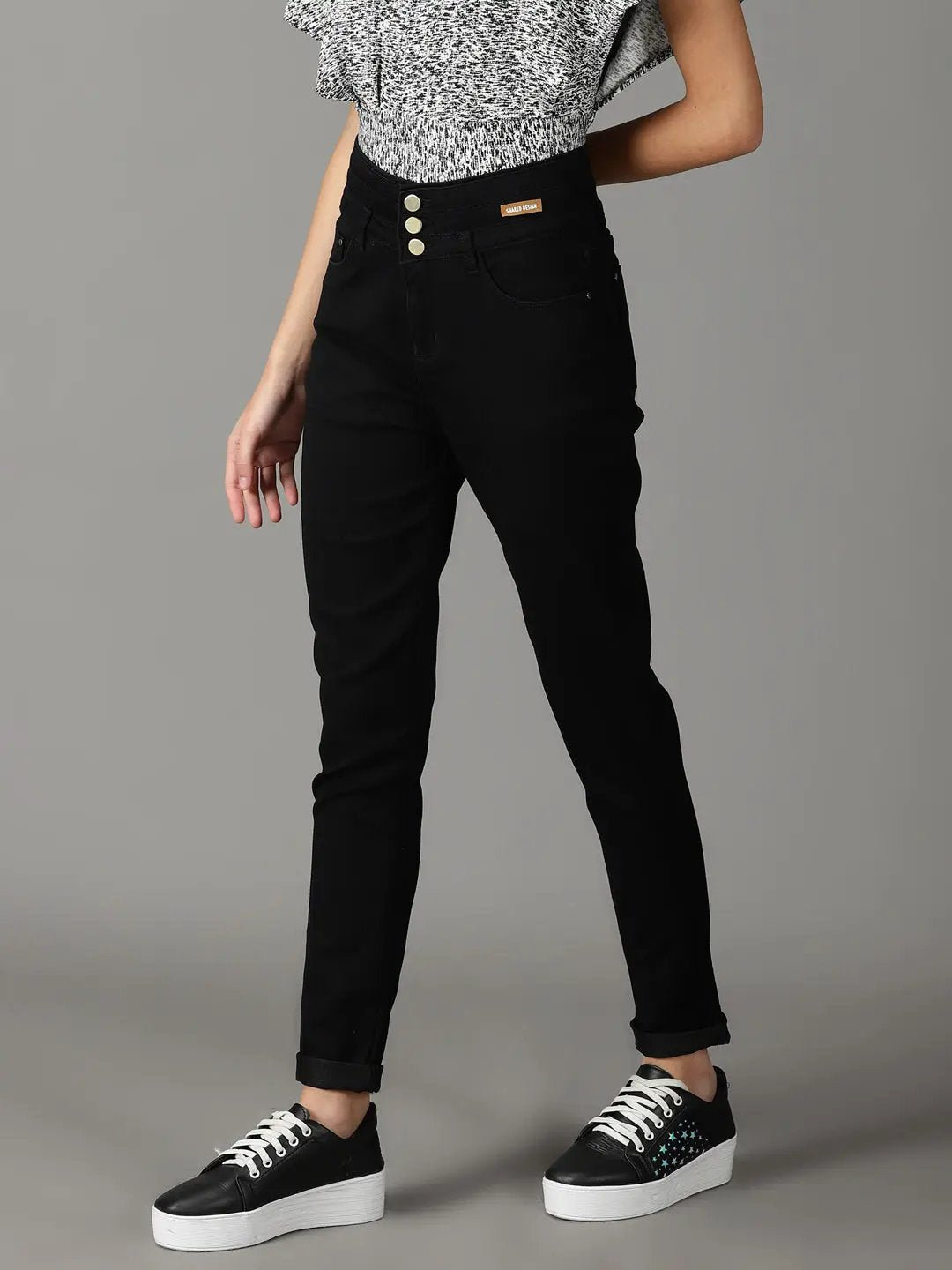 Women's Black Solid Slim Fit Denim Jeans