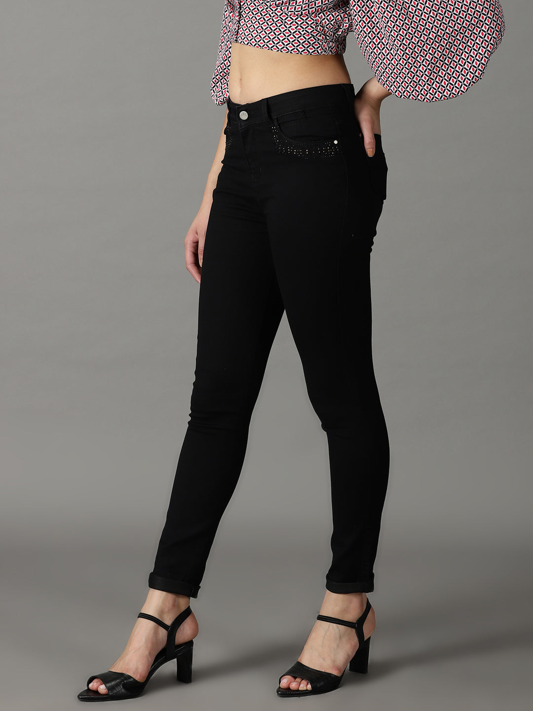 Women's Black Solid Regular Fit Denim Jeans