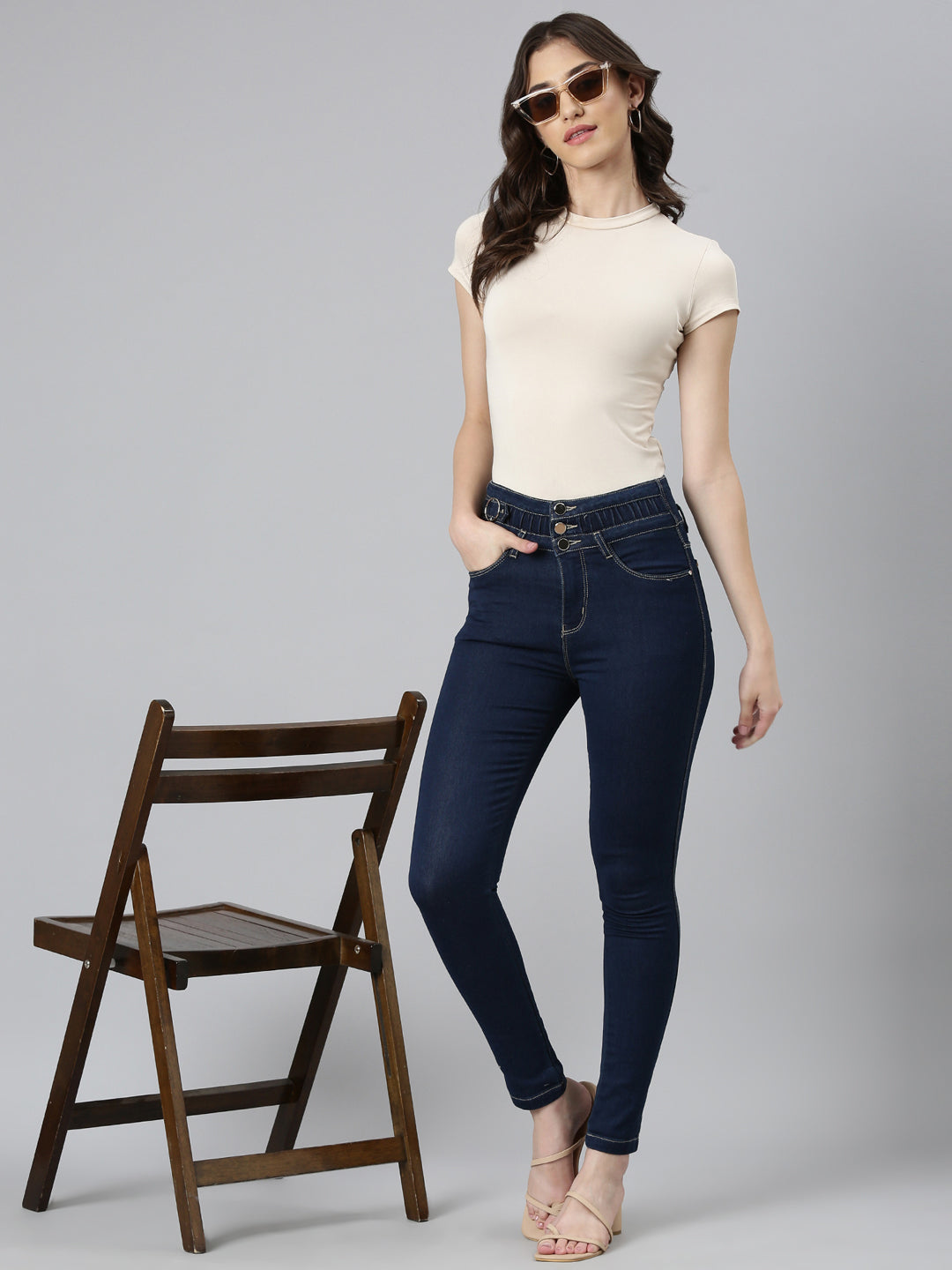 Women's Navy Blue Jean Skinny Fit High-Rise Stretchable Jeans