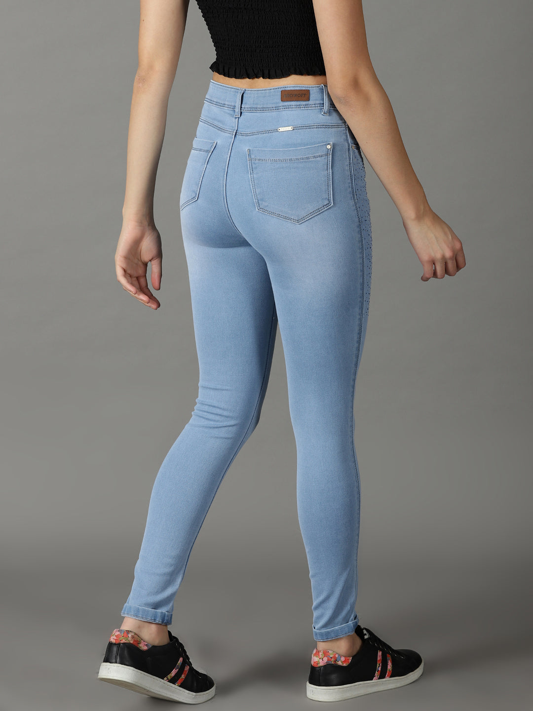 Women's Blue Solid Slim Fit Denim Jeans