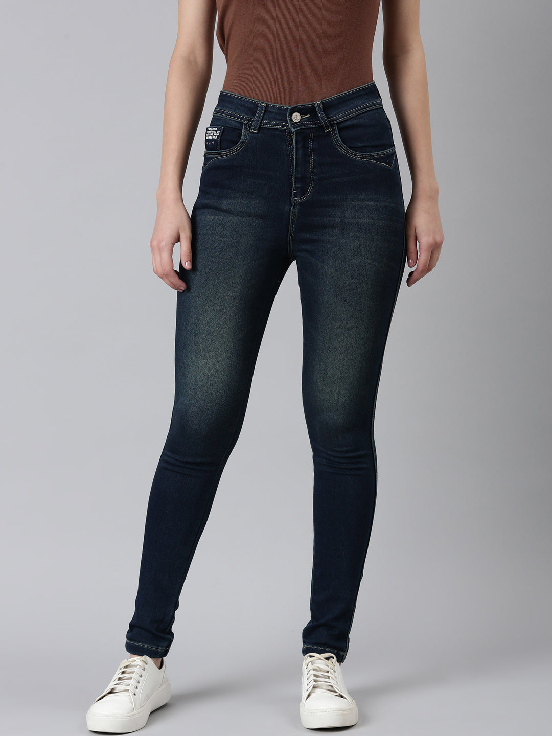 Women Navy Blue Solid Skinny Fit Denim Jeans