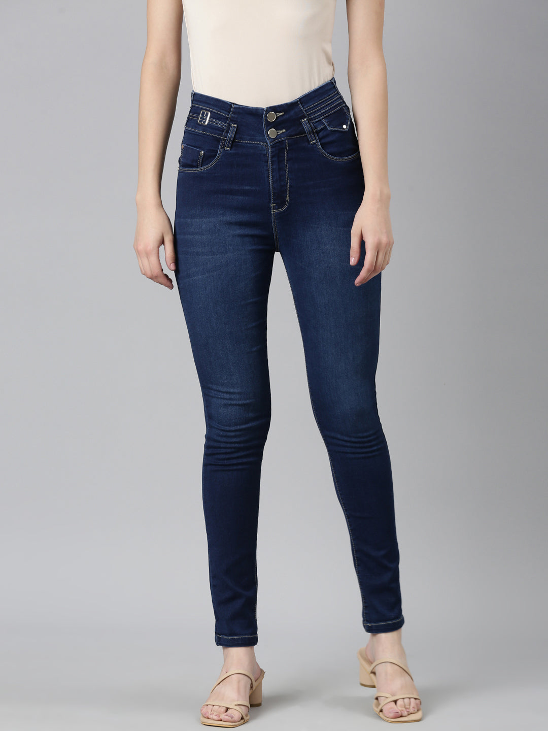 Women Navy Blue Solid Skinny Fit Denim Jeans