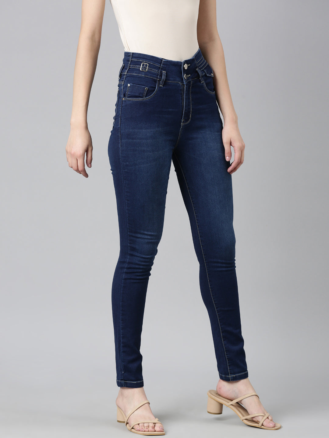 Women Navy Blue Solid Skinny Fit Denim Jeans