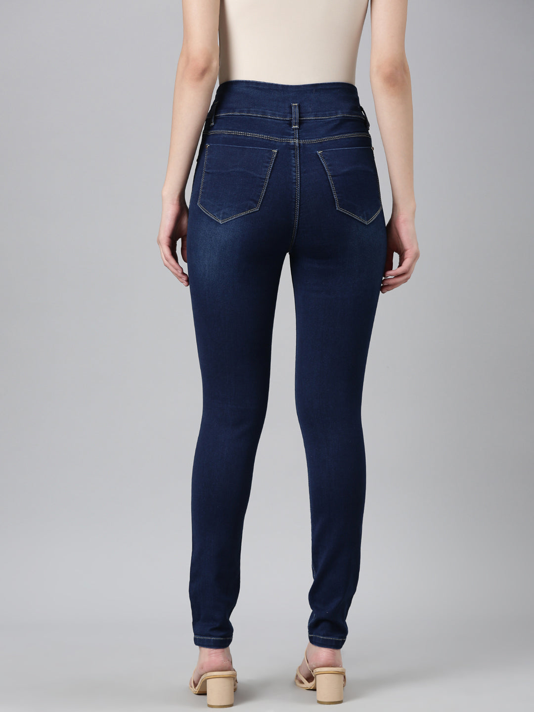 Women Navy Blue Solid Skinny Fit Denim Jeans