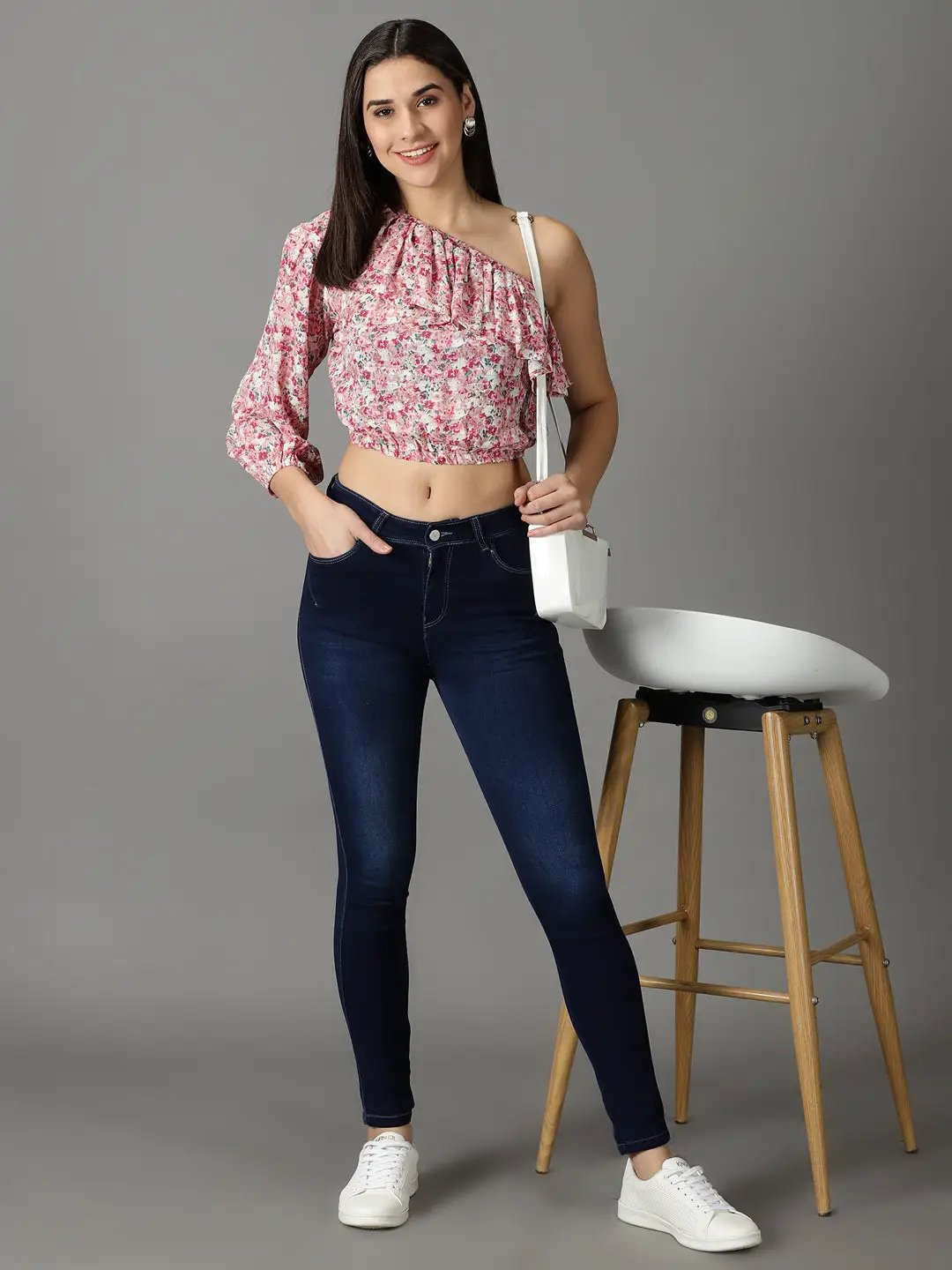 Women's Navy Blue Solid Slim Fit Denim Jeans