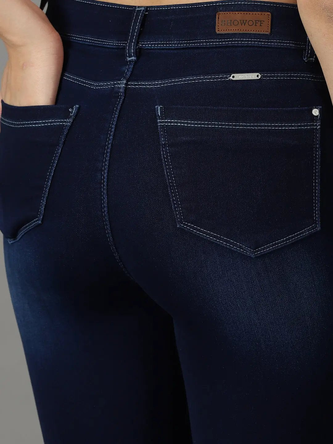 Women's Navy Blue Solid Slim Fit Denim Jeans