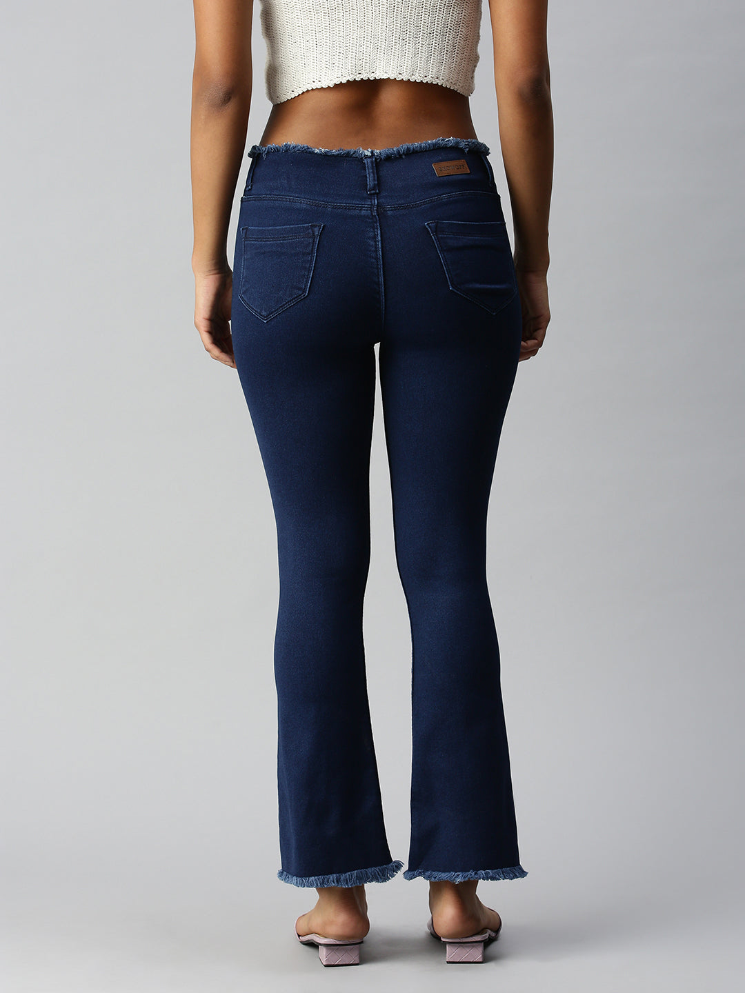 Women's Blue Solid Denim Flare Fit Jeans