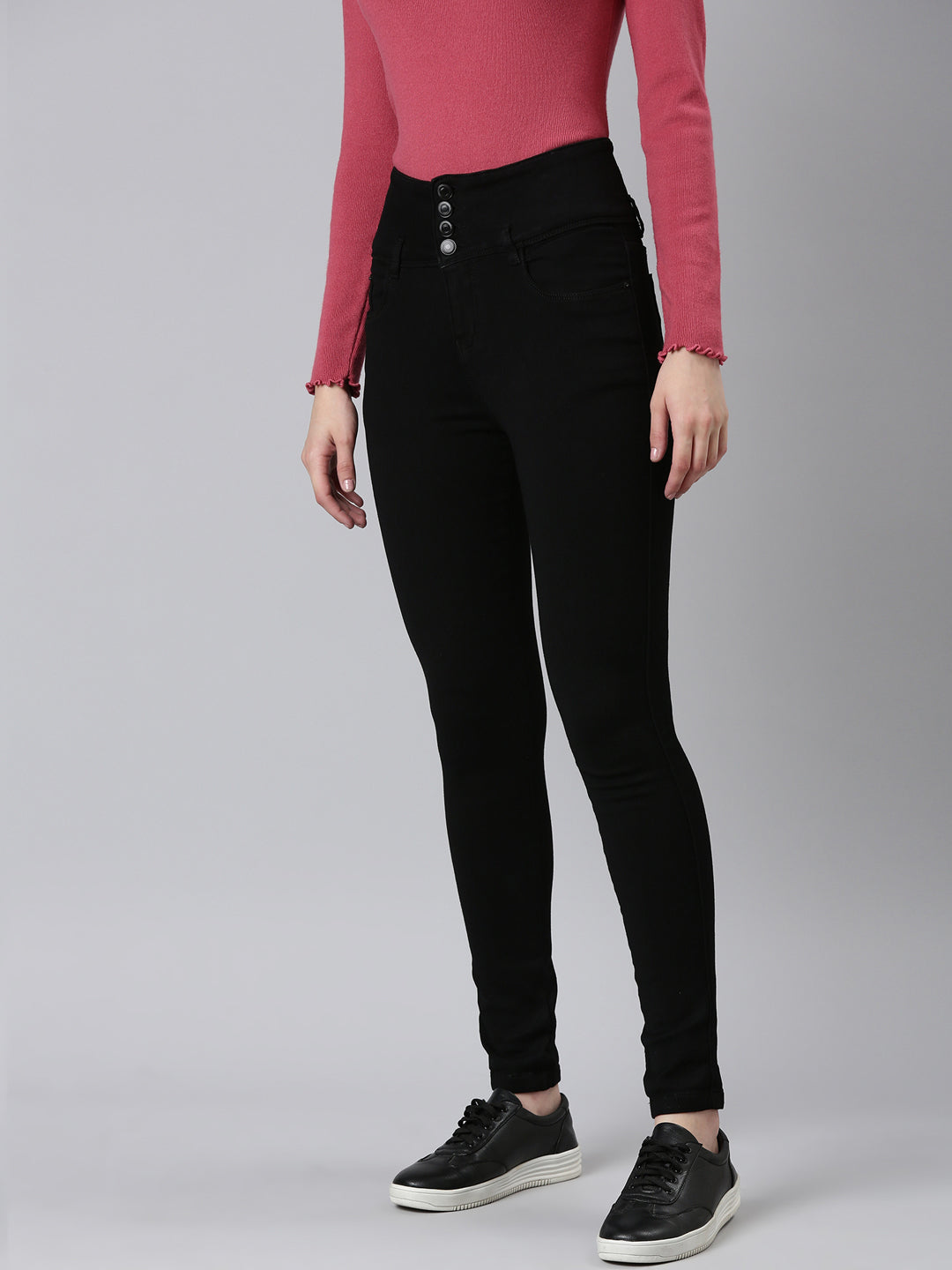 Women Black Solid Skinny Fit Denim Jeans