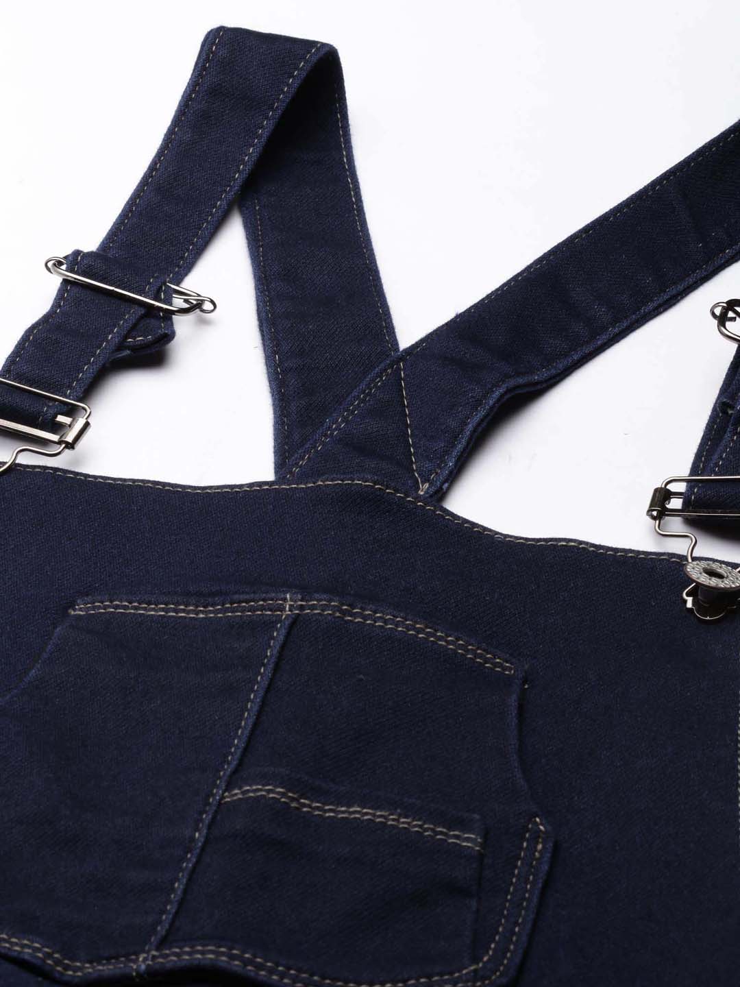 Women's Navy Blue Solid Dungaree