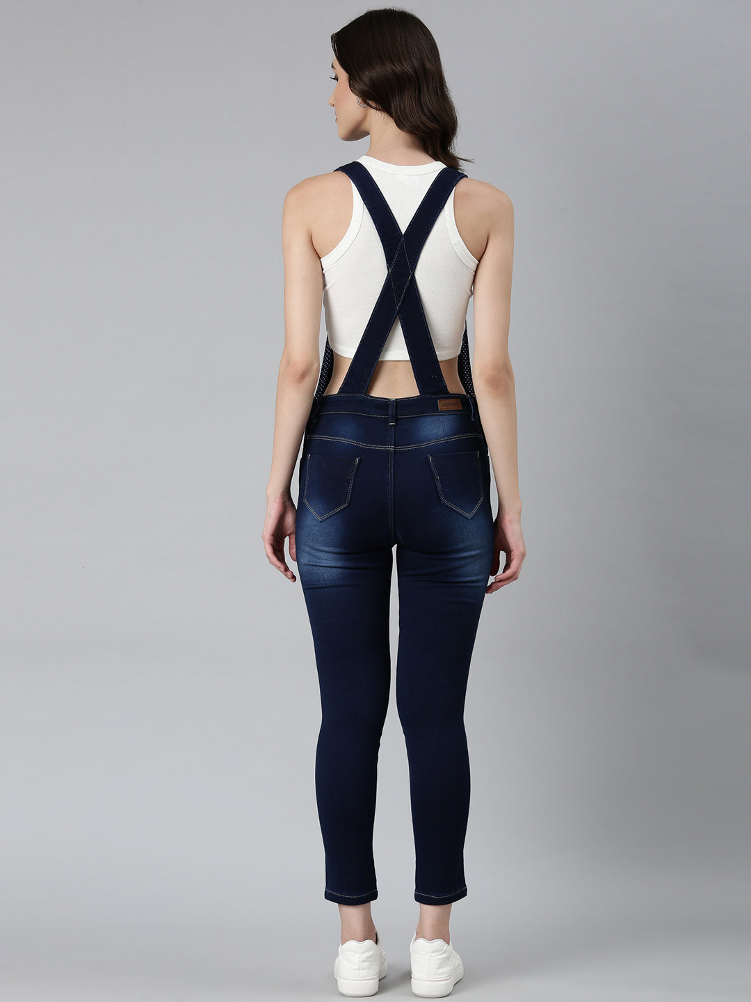 Women's Navy Blue Solid Dungaree