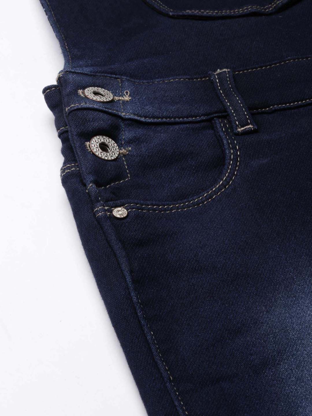 Women's Navy Blue Solid Dungaree