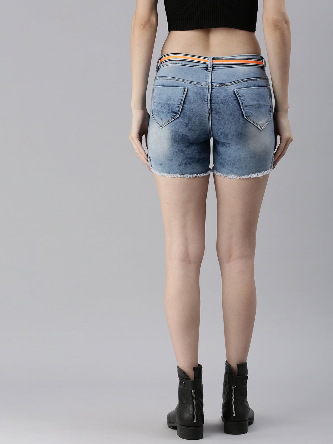 Women's Blue Solid Denim Shorts