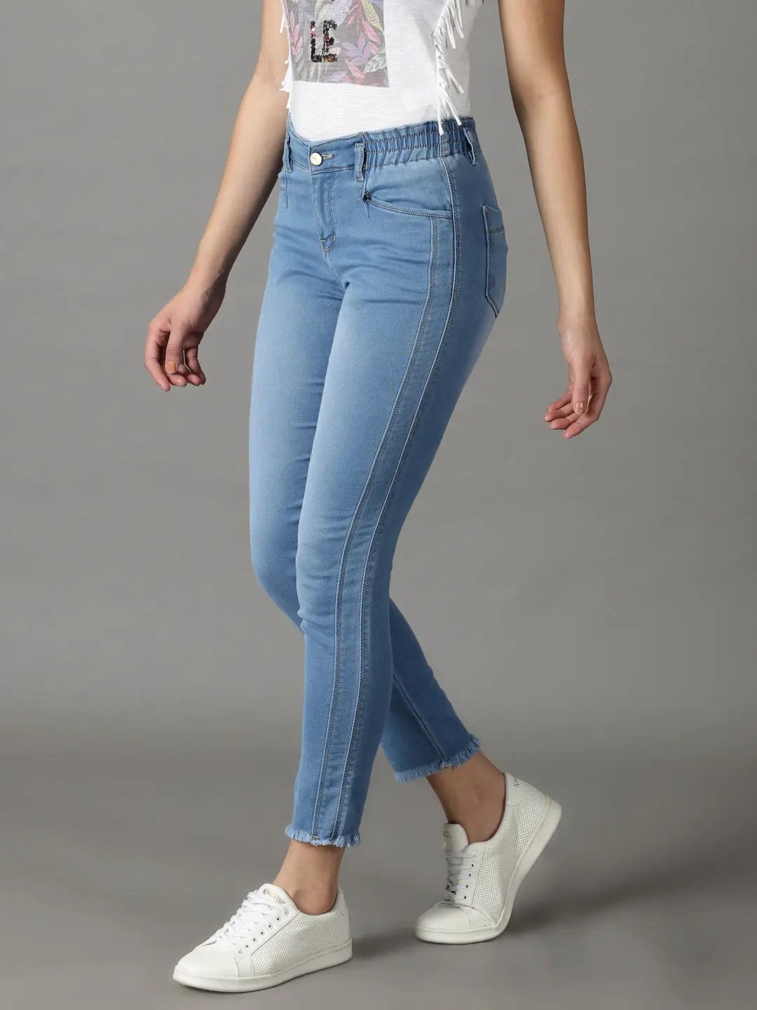 Women's Blue Solid Mom Fit Denim Jeans