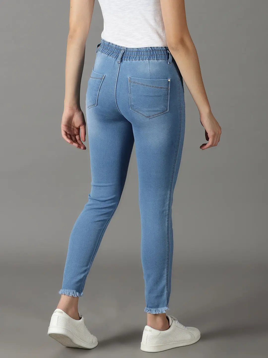 Women's Blue Solid Mom Fit Denim Jeans