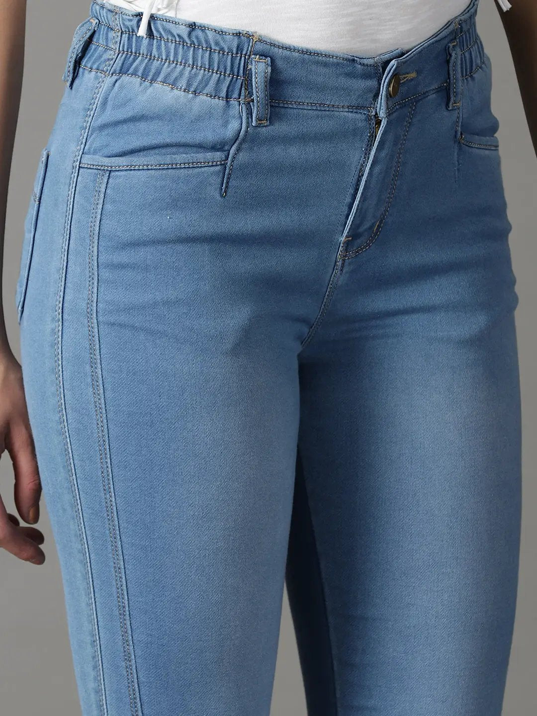Women's Blue Solid Mom Fit Denim Jeans