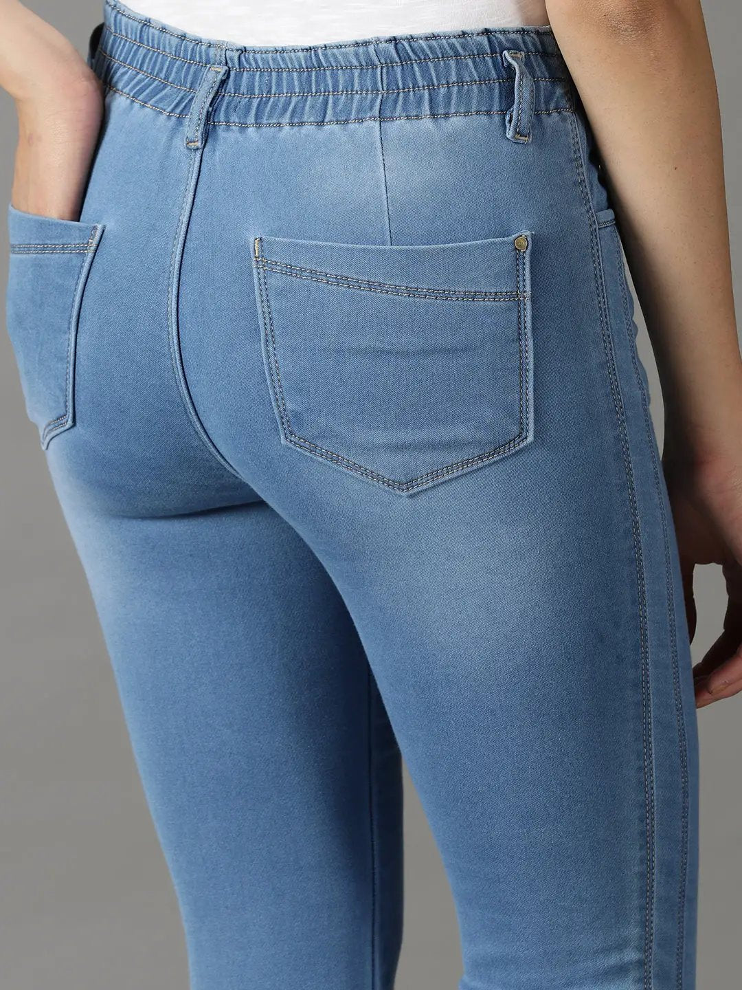 Women's Blue Solid Mom Fit Denim Jeans