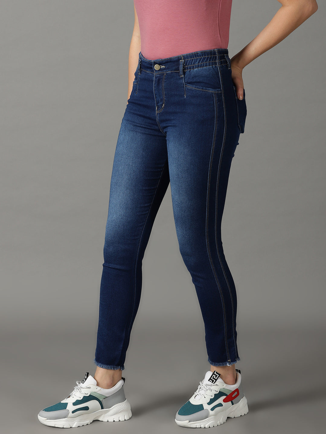 Women's Blue Solid Mom Fit Denim Jeans