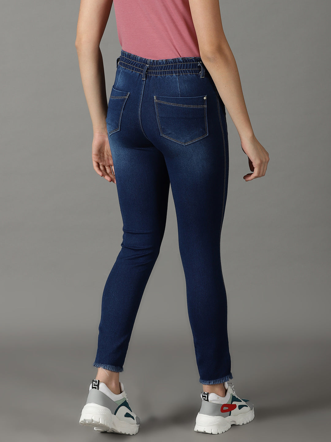 Women's Blue Solid Mom Fit Denim Jeans