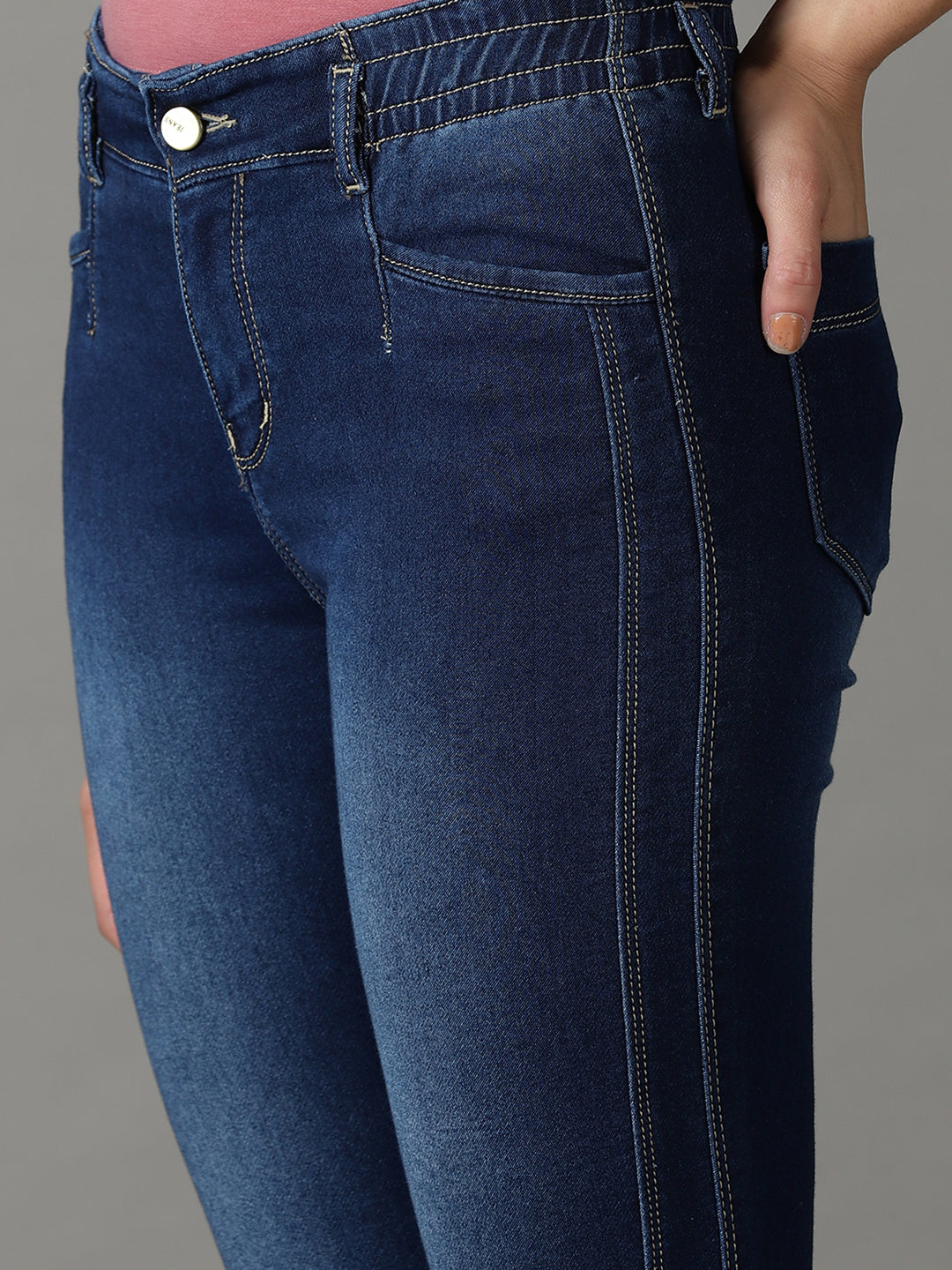 Women's Blue Solid Mom Fit Denim Jeans