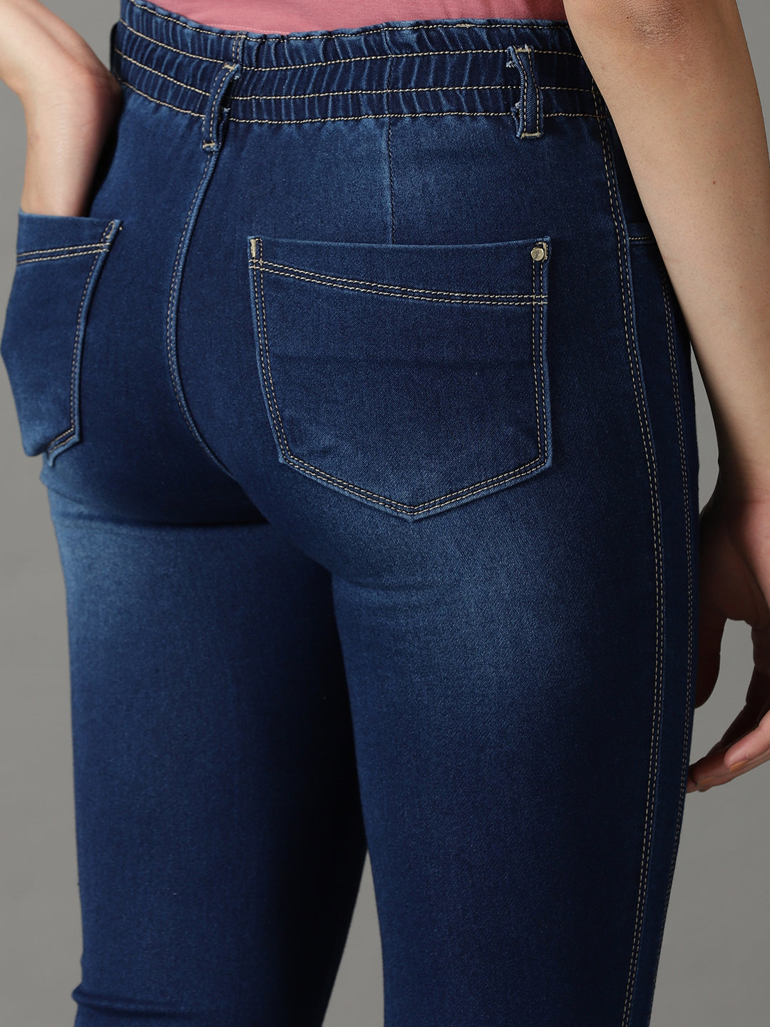 Women's Blue Solid Mom Fit Denim Jeans