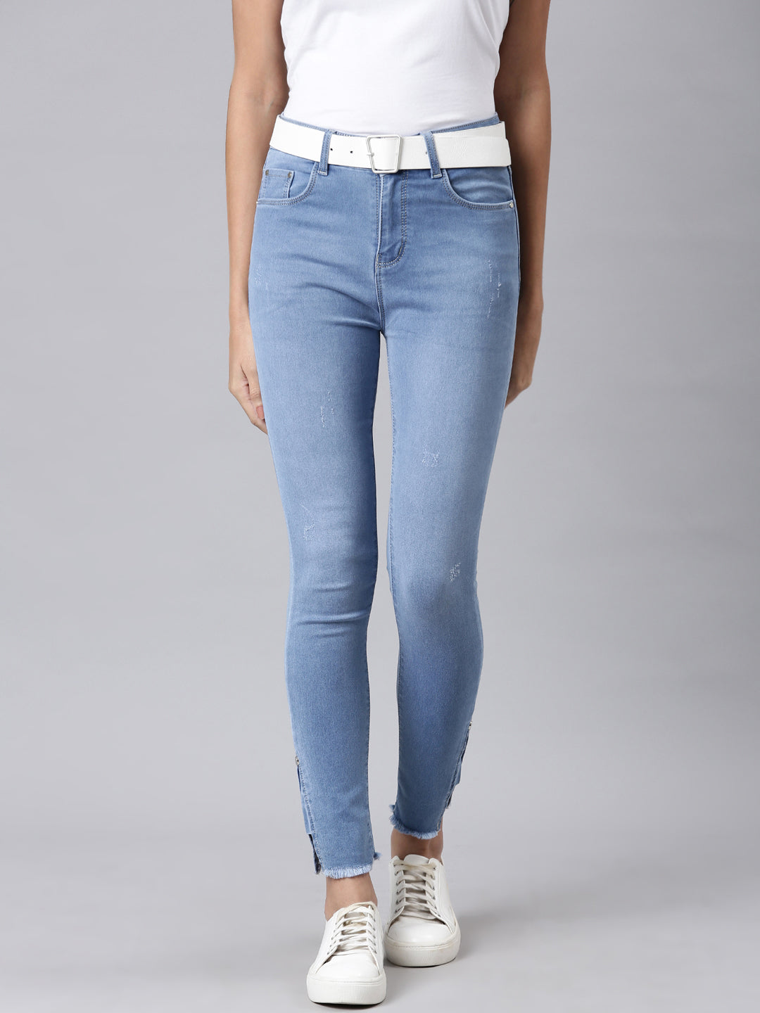 Women Blue Solid Skinny Fit Denim Jeans