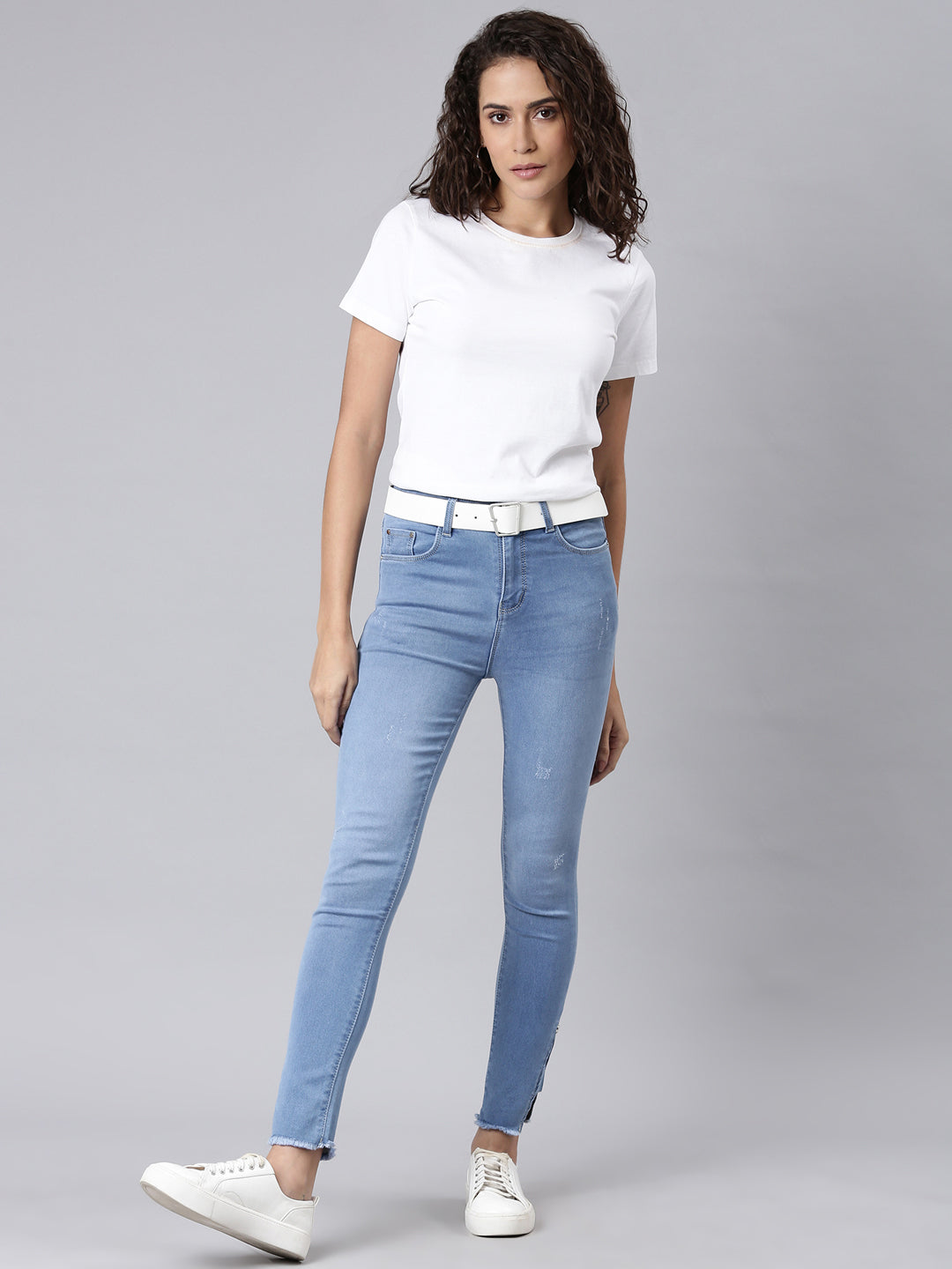 Women Blue Solid Skinny Fit Denim Jeans