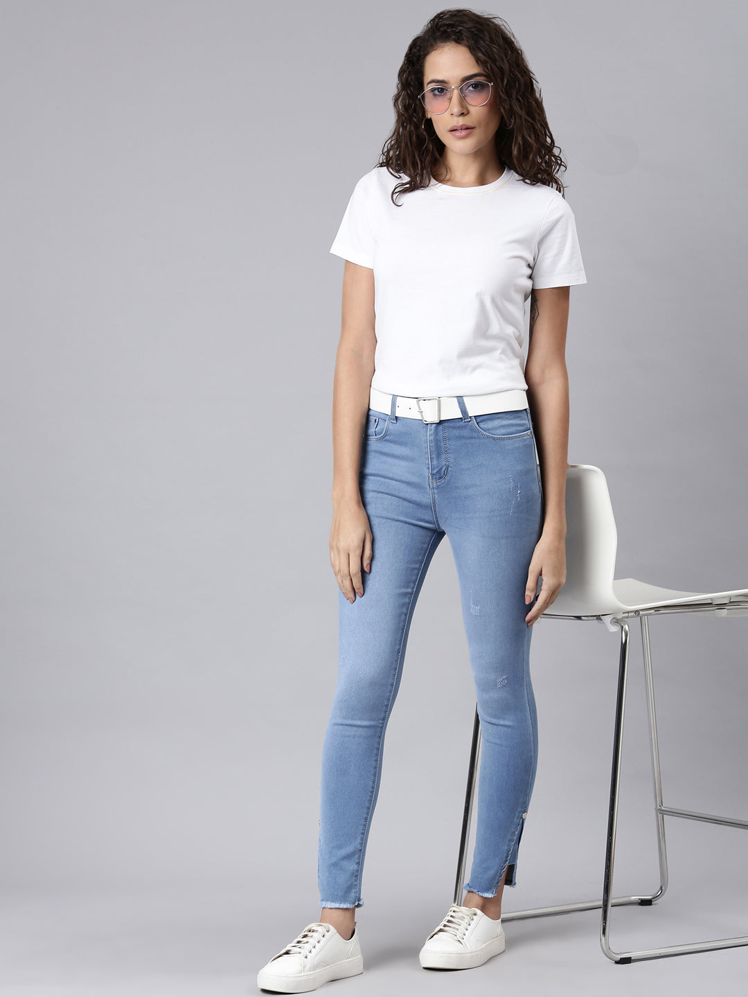 Women Blue Solid Skinny Fit Denim Jeans