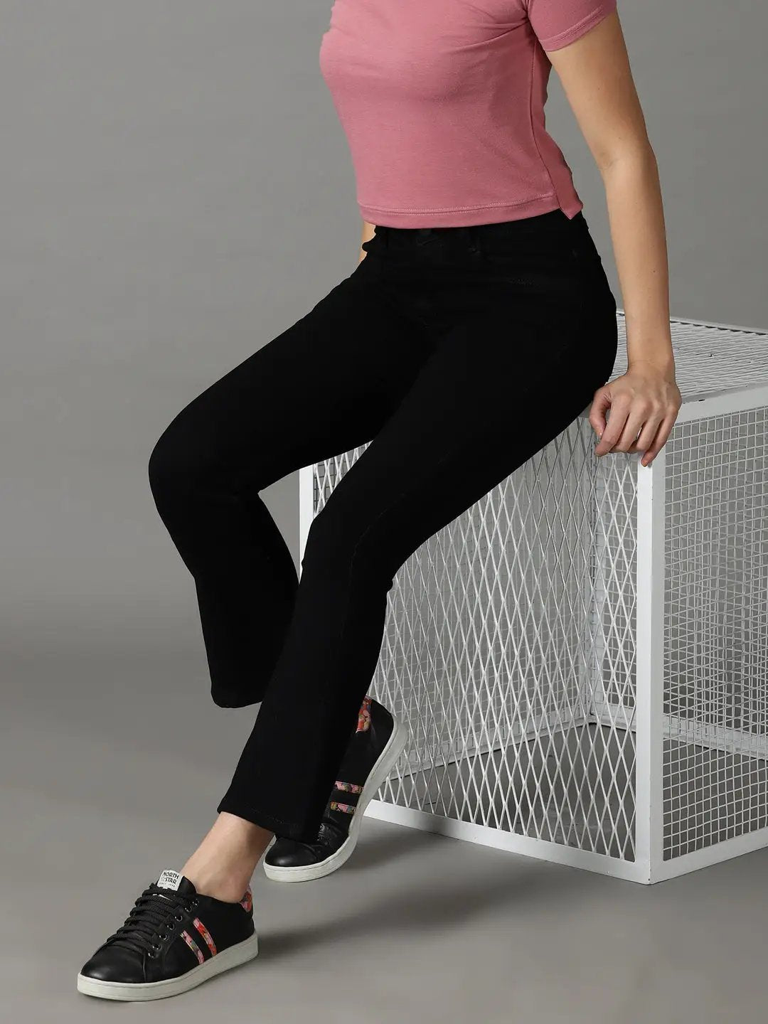 Women's Black Solid Bootcut Denim Jeans