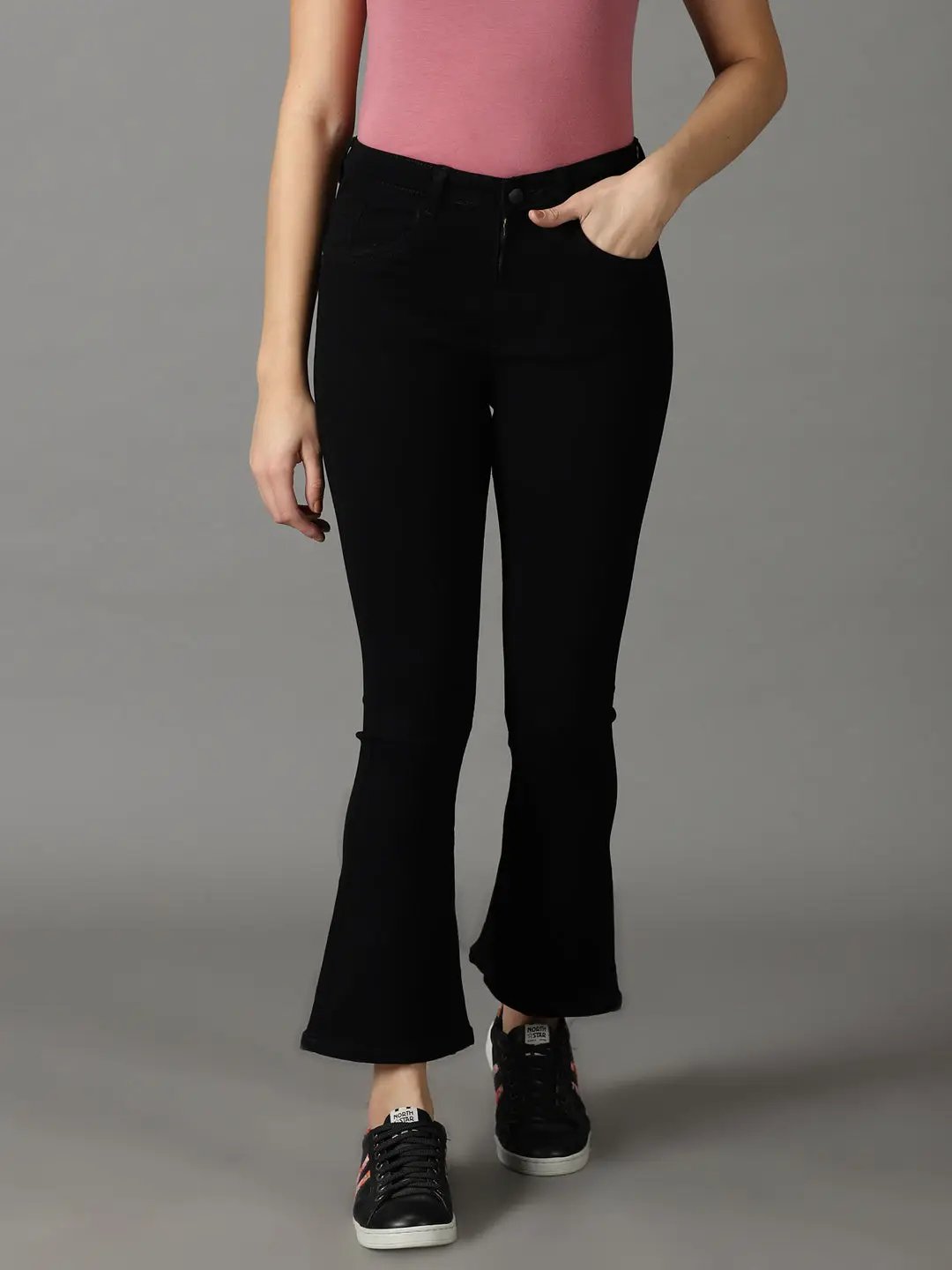 Women's Black Solid Bootcut Denim Jeans