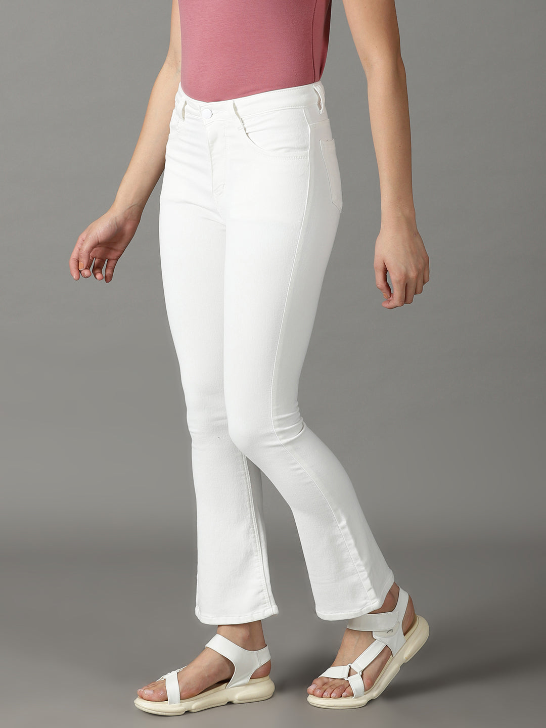 Women's White Solid Bootcut Denim Jeans