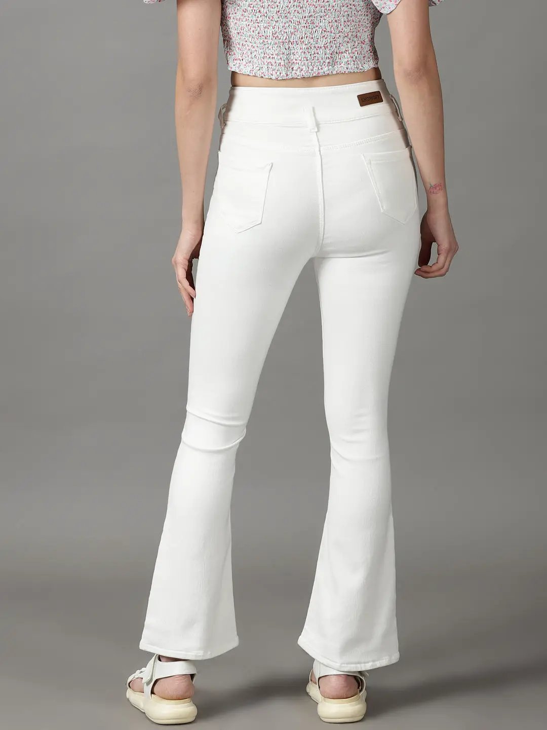 Women's White Solid Bootcut Denim Jeans
