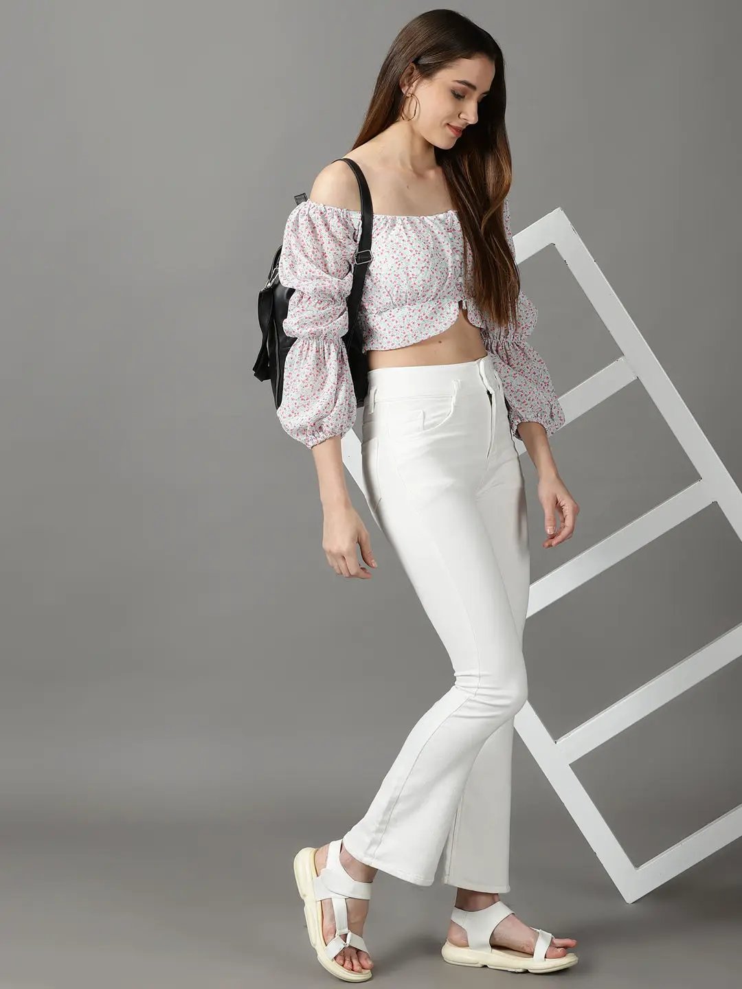 Women's White Solid Bootcut Denim Jeans
