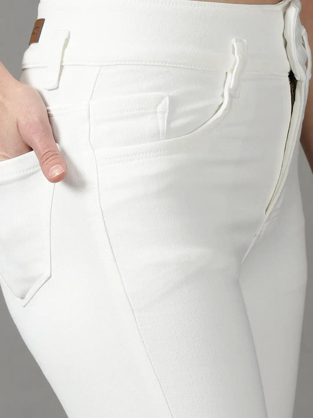 Women's White Solid Bootcut Denim Jeans