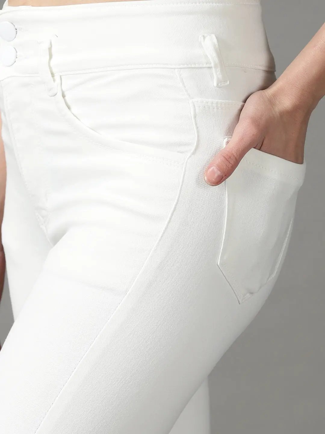 Women's White Solid Bootcut Denim Jeans