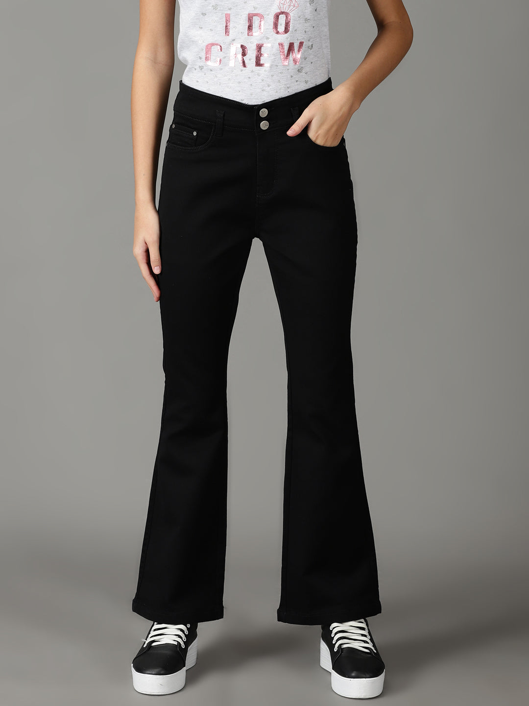 Women's Black Solid Bootcut Denim Jeans