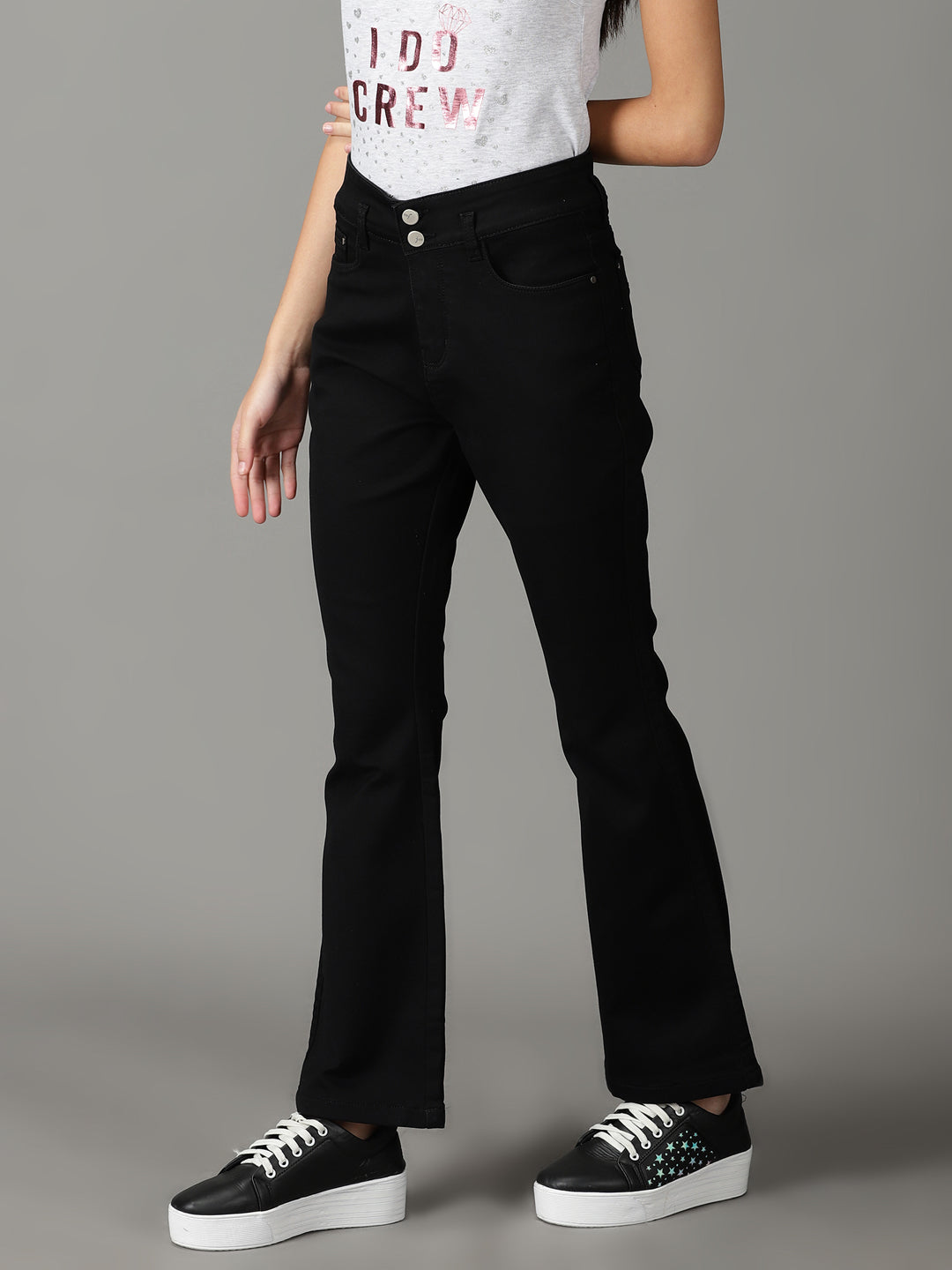 Women's Black Solid Bootcut Denim Jeans