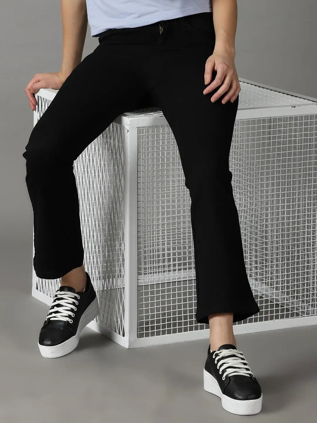 Women's Black Solid Bootcut Denim Jeans