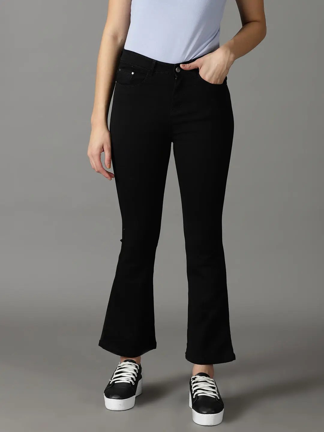 Women's Black Solid Bootcut Denim Jeans